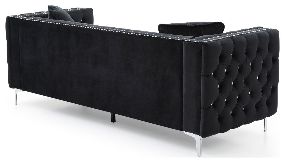 Paige Tufted Velvet Sofa, Black