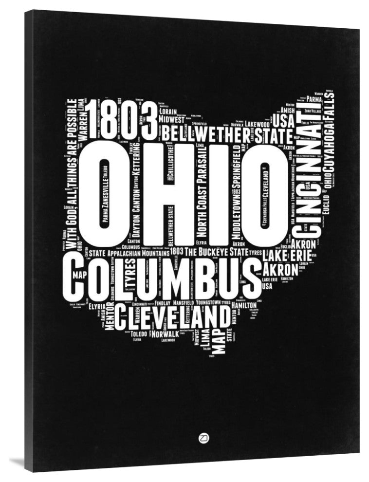 "Ohio Black and White Map" Fine Art Print