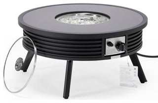 LeisureMod Walbrooke Round Fire Pit Table and Tank Holder With Slats, Black