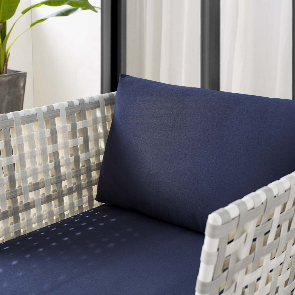 Lounge Chair Armchair, Sunbrella, Aluminum, Metal, Blue Navy, Modern, Outdoor