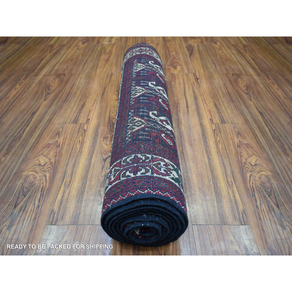 Red Hand Knotted Shiny Wool Afghan Khamyab Runner Orientel Rug, 2'10"x10'0"
