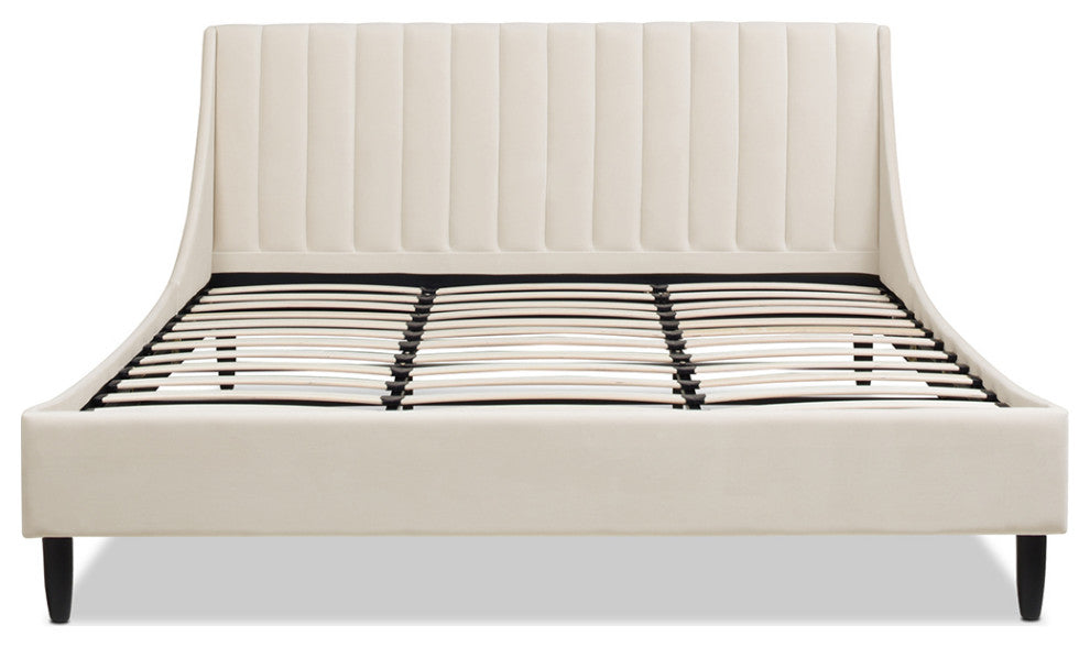 Aspen Modern Vertical Tufted Upholstered Platform Bed, French Beige Performance Velvet, King
