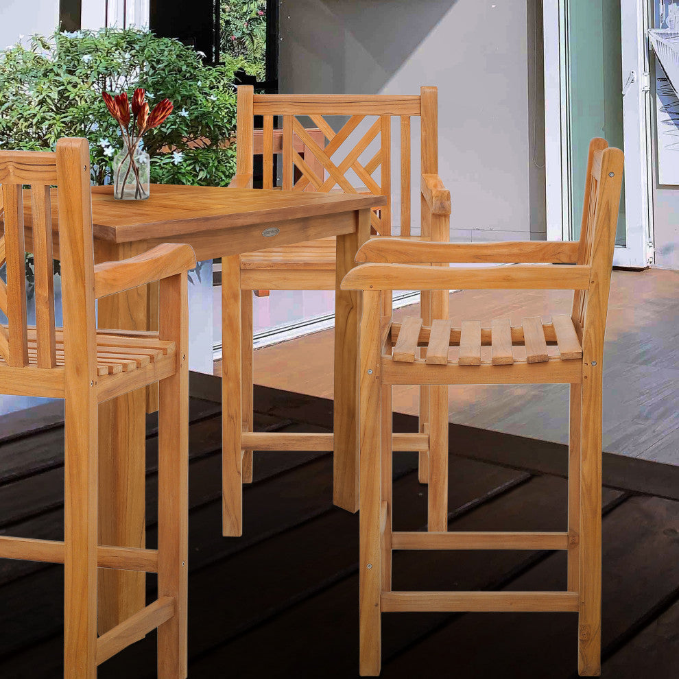 Teak Wood Chippendale Patio Bar Chair
