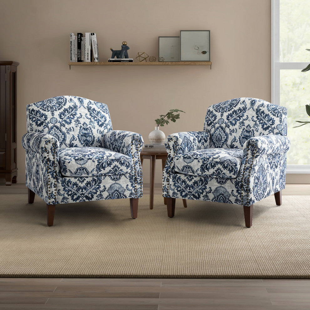 Comfy Armchair With Nailhead Trims Set of 2, Navy