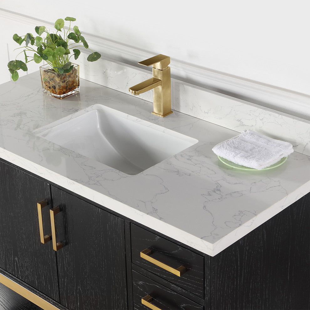Wildy Black Oak Bathroom Vanity Set, 48", Without Mirror
