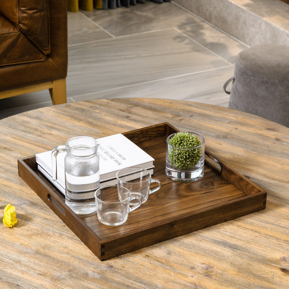 Square Black Walnut Solid Wood Tray Ottoman Tray, 19inch