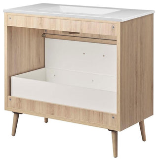 Modway Maverick 36" Wood Bathroom Vanity with Tapered Legs in White/Oak
