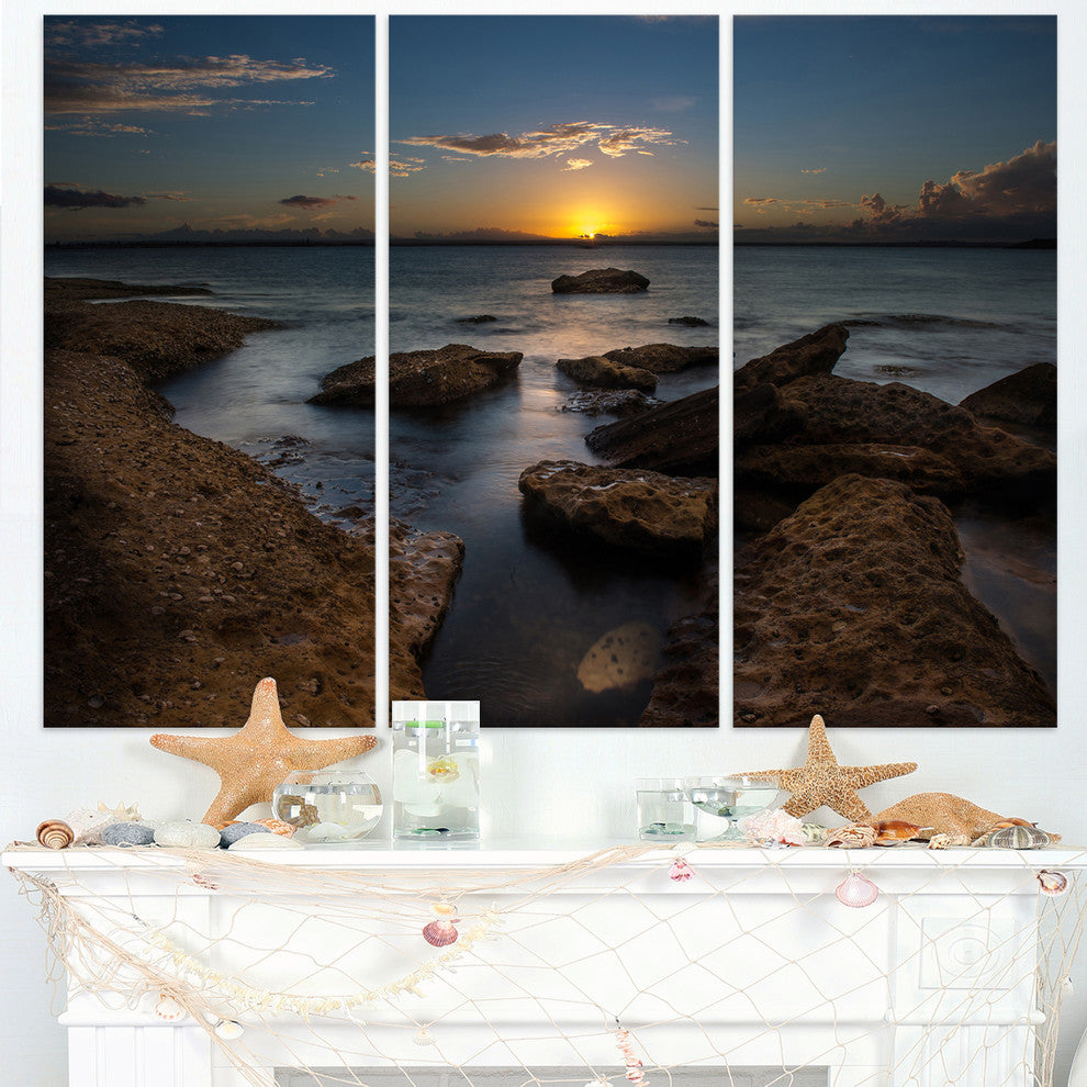 "Rocky Sydney Beach at Sunset" Canvas Wall Art, 3 Panels, 36"x28"