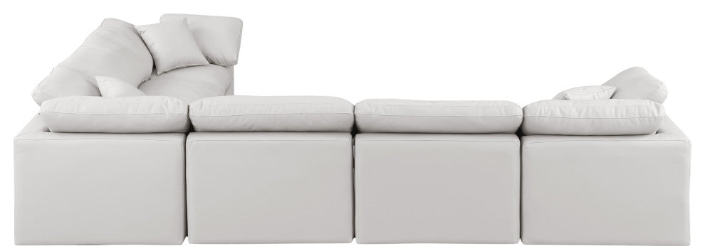 Indulge Upholstered Modular L-Shaped Sectional, Cream, 6-Piece: 3 Armless Chair, 3 Corner Chair, Fiber Stuffed Vegan Leather