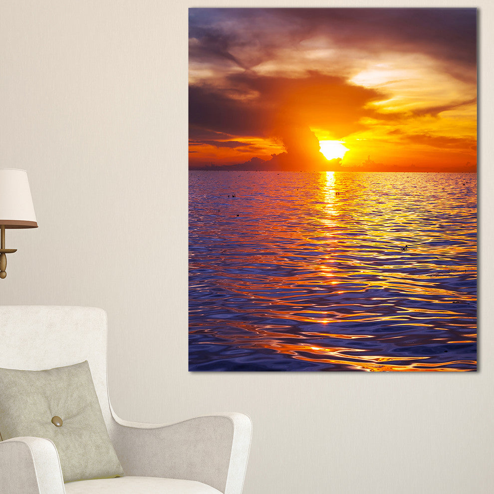 "Beautiful Yellow Sky At Gloomy Beach" Seashore Canvas Wall Art, 20"x40"