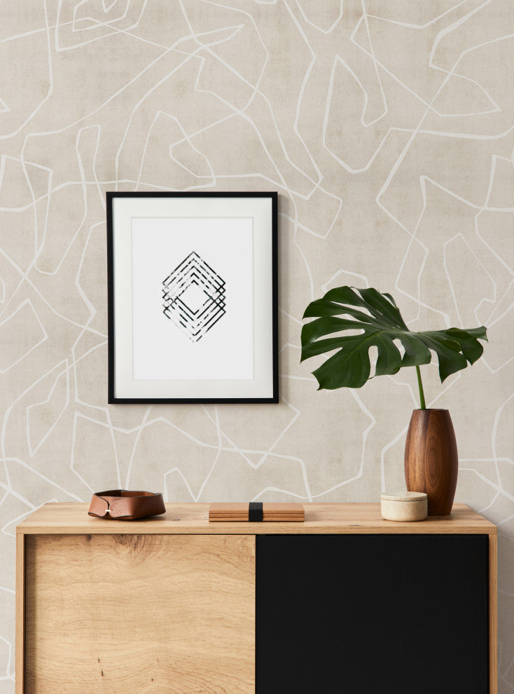 Entangled Lines Textured Look Vinyl Peel and Stick Mural, Beige, 24"x96", 6 Pack