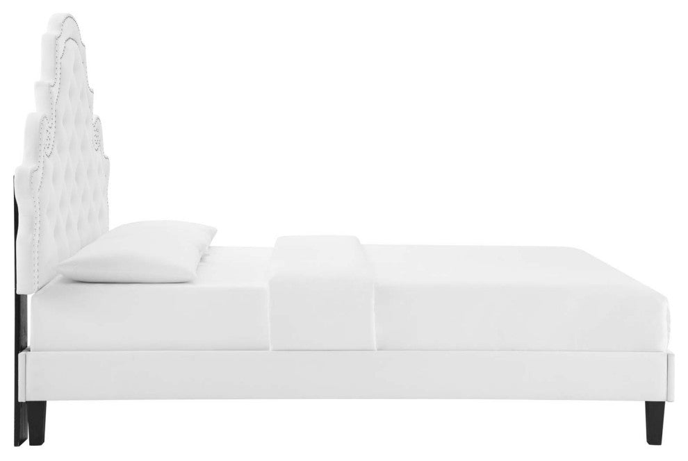 Gwyneth Tufted Performance Velvet King Platform Bed - White