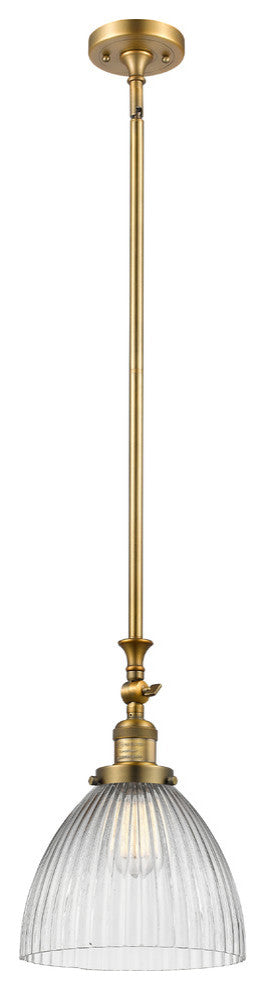 1-Light LED Seneca Falls Pendant, Brushed Brass, Clear Halophane