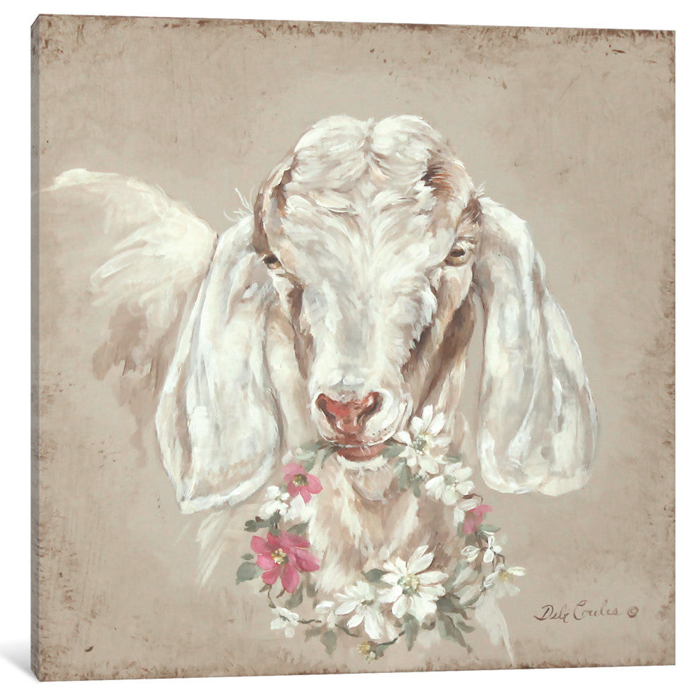 "Goat With Wreath" by Debi Coules, Canvas Print, 18"x18"