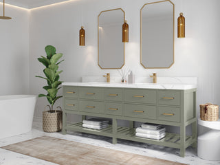 Parker 84" Double Sink Bath Vanity in Evergreen  2" Carrara Quartz