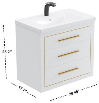 Sherwood 30" Single Vanity Set, White, Brass Trim, Floating Only