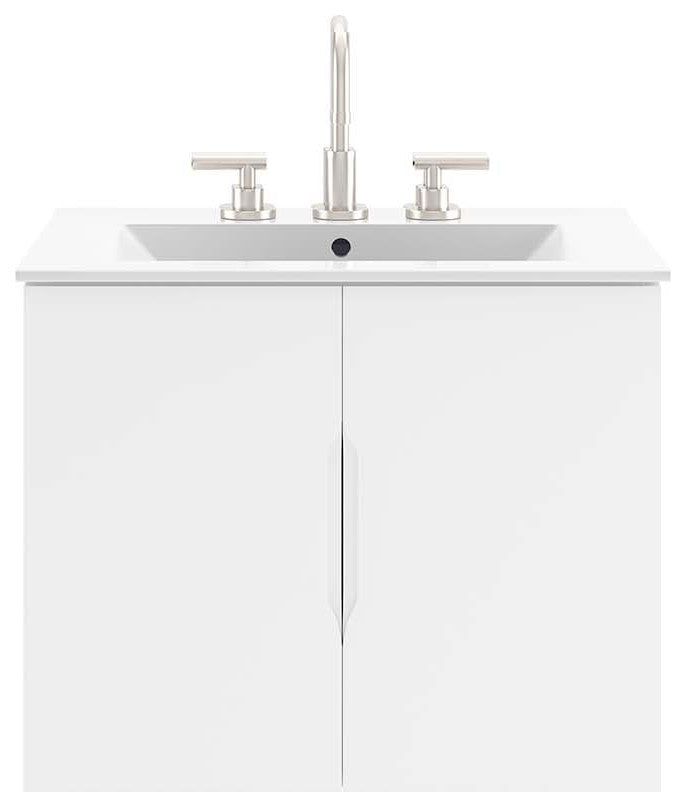 Sink Vanity Cabinet, White, Ceramic, Melamine, Modern, Hotel Bathroom Guest