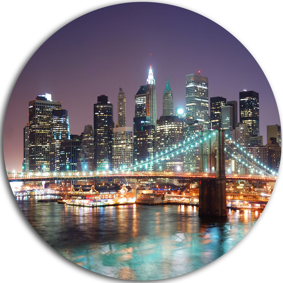 New York City Manhattan Skyscrapers, Cityscape Disc Metal Wall Art, 11"