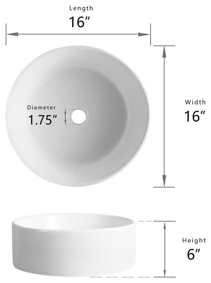 White Circular Bowl Bathroom Vessel Sink and Modern Above Counter Ceramic Sink