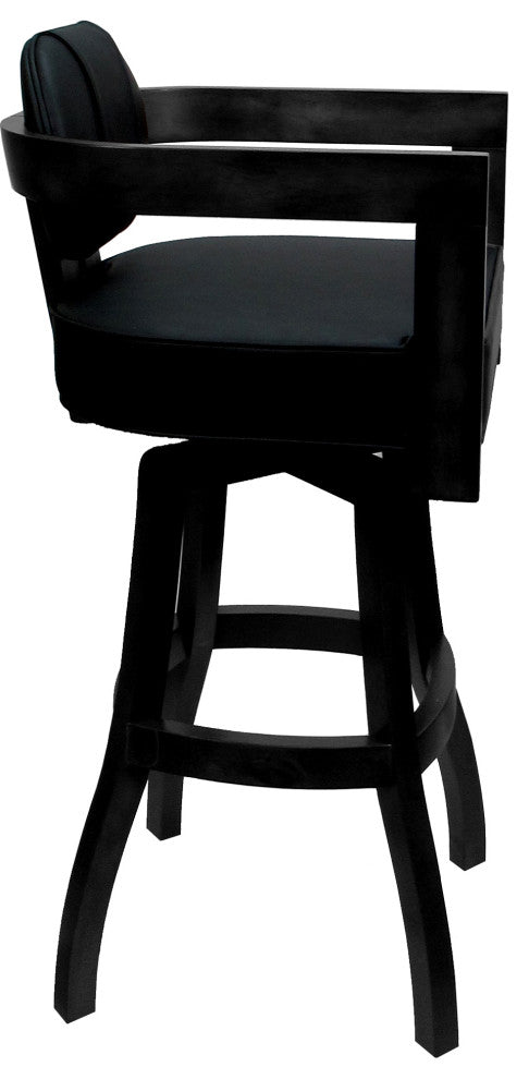 Swivel Wood Bar Stool Kadir Plus on S-Base, Black Vinyl - Black, 30"