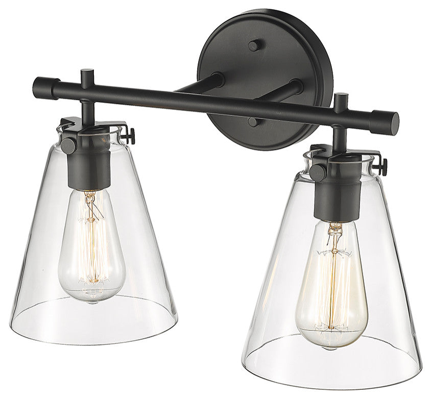 2 Light 16" Matte Black Bathroom Vanity Light