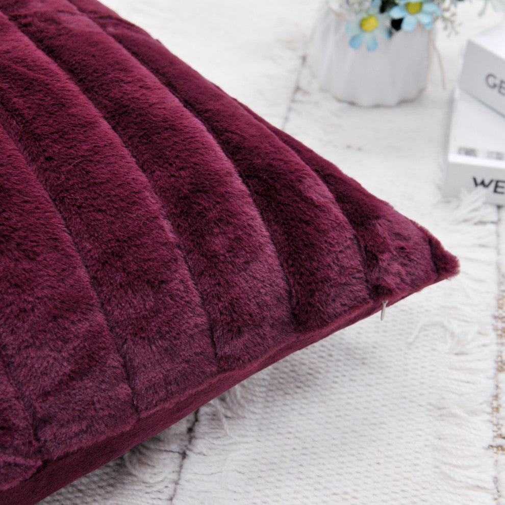 BOON Rabbit Jumbo Fur Throw and Pillow, 3-Piece Set, Burgundy