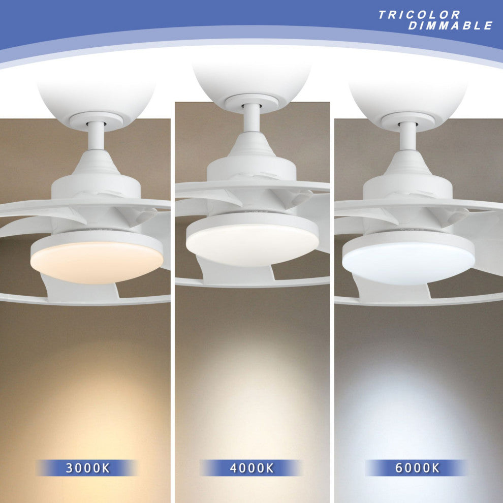 22-Inch 6-Blade LED Propeller Ceiling Fan With Remote Control and Light Kit, Matt White