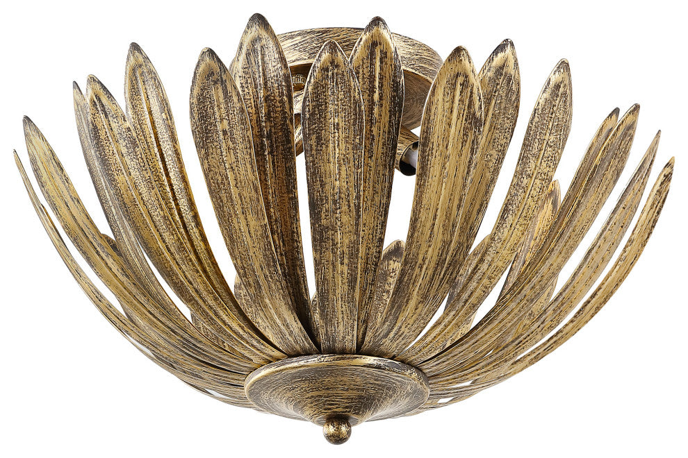 15" 3-Light Antique Gold Leaf Semi-Flush Mount Ceiling Light