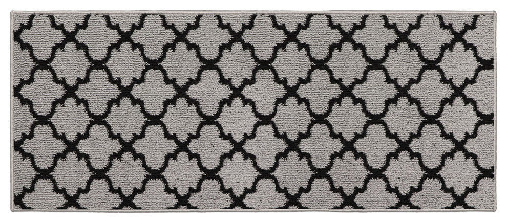 Wool Effect Arabesque, Gray/Black, Kitchen Runner Rug