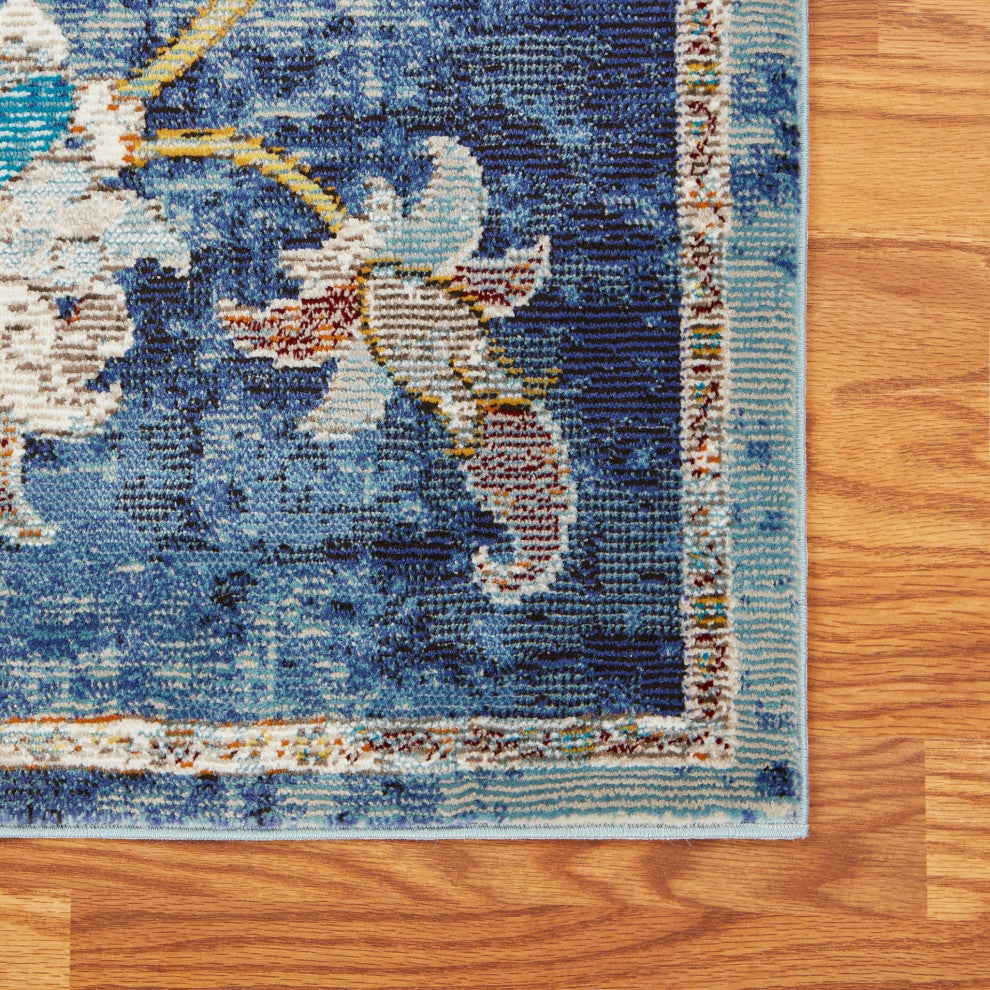 8" x 10" Blue and White Jacobean Pattern Area Rug