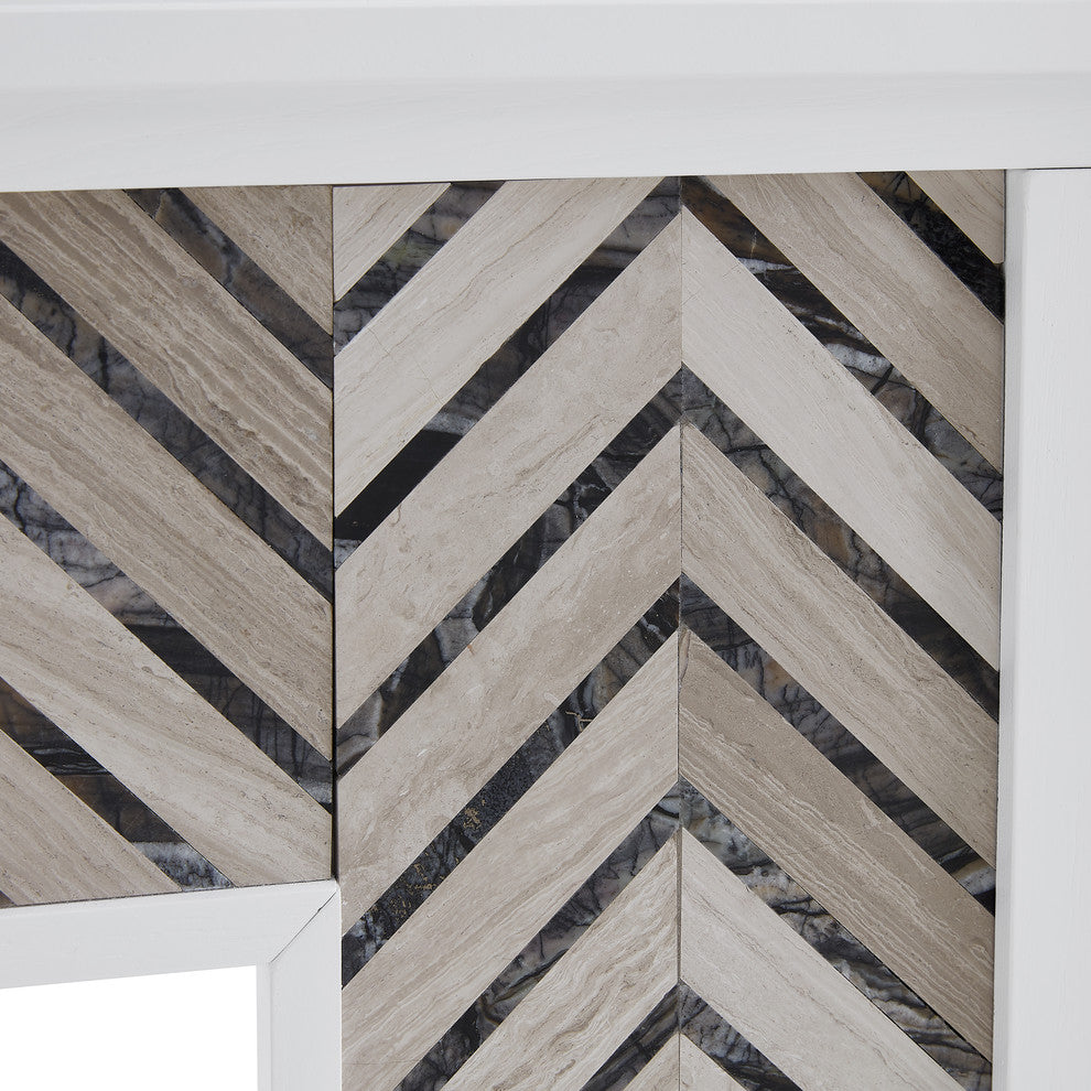 Hanston Tiled Marble Fireplace, White and Gray