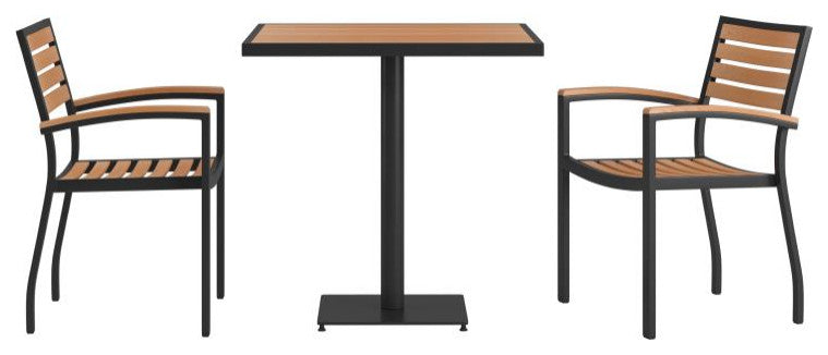 Lark 3 Piece Patio Dining Set-30" Square Table & 2 Stacking Club Chairs