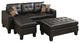 Benzara BM168740 Leather All, One Sectional With Ottoman and 2 Pillows Brown