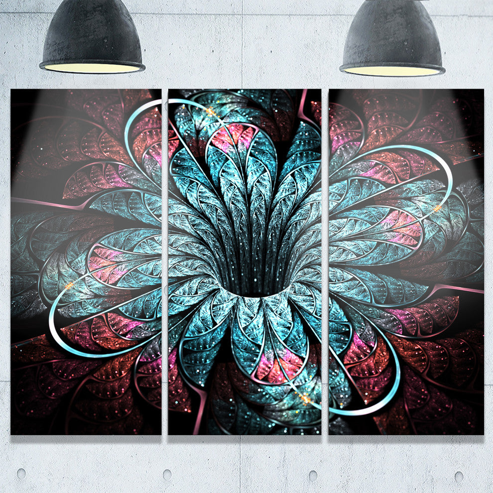 "Glittering Dark Fractal Flower Digital" Metal Wall Art, 3 Panels, 36"x28"