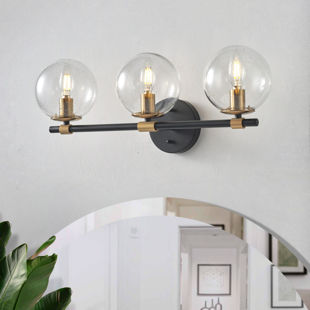 Matte Black 3-Light Bathroom Vanity Light With Globe Glass Shades