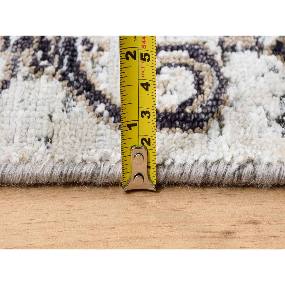 Gray, Modern, Silk with Textured Wool, Hand Knotted, Rug , 4'1" x 6'0"