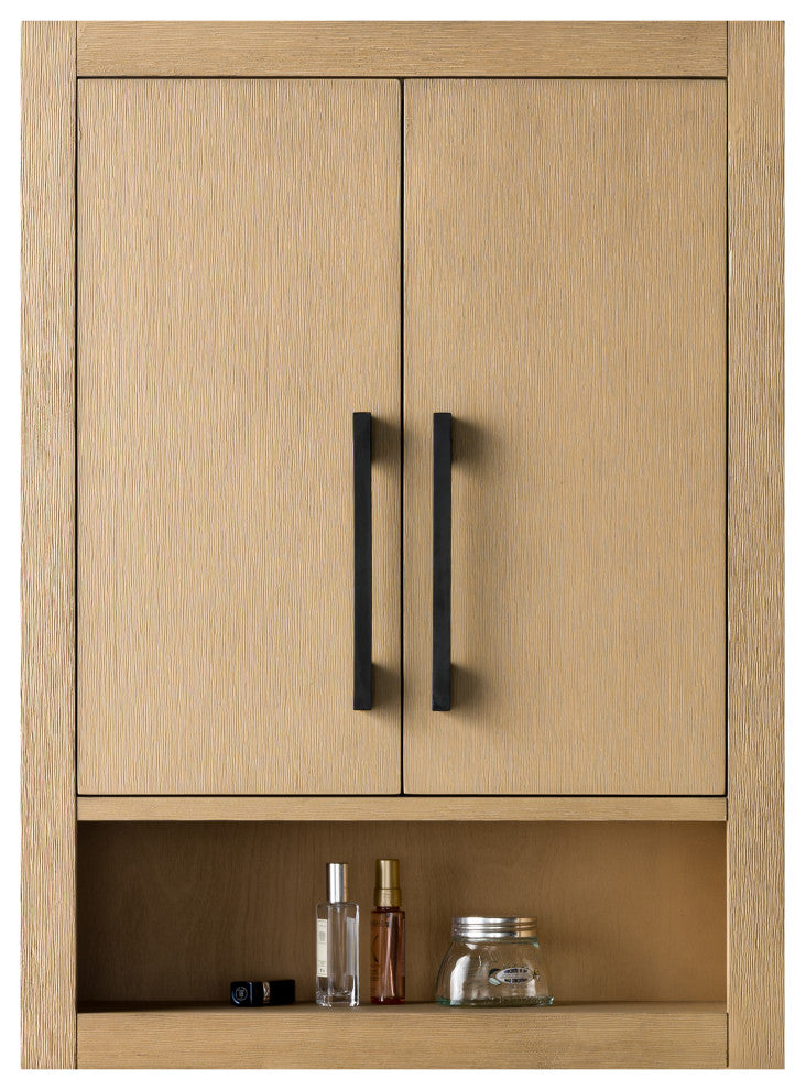Vanity Art 24" Wall Mounted Bathroom Storage Cabinet, Natural Oak, Matte Black Handle
