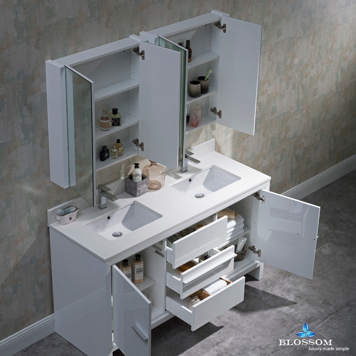 Milan 60" Double Vanity Set With Medicine Cabinets