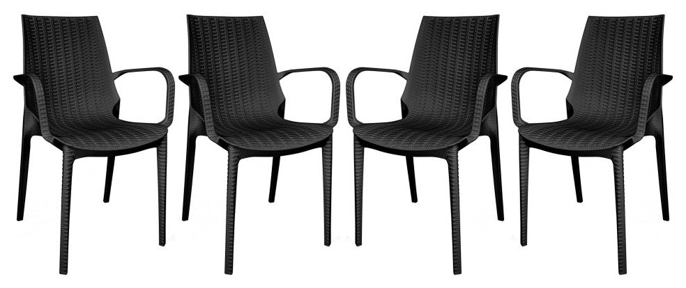 Kent Modern Stackable Outdoor Dining Arm Chair Set of 4, Black