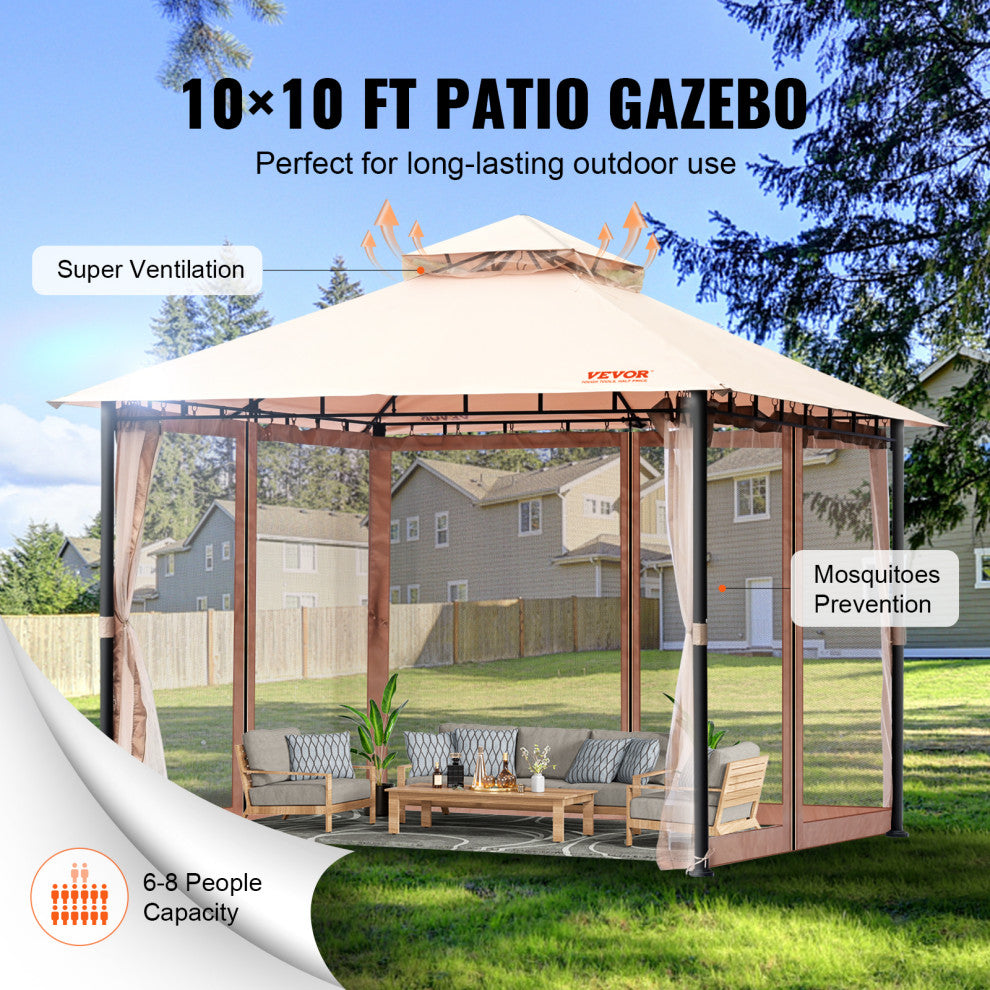 VEVOR Patio Gazebo Backyard Gazebo Tent 10x10'' for 6-8 Person With Mesh Netting
