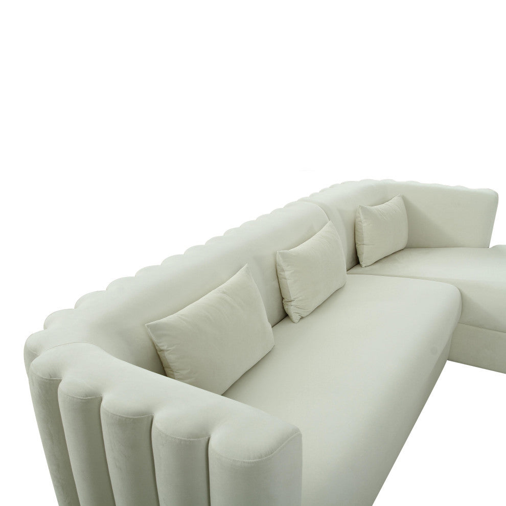 Callie Velvet Sectional, Cream, Raf
