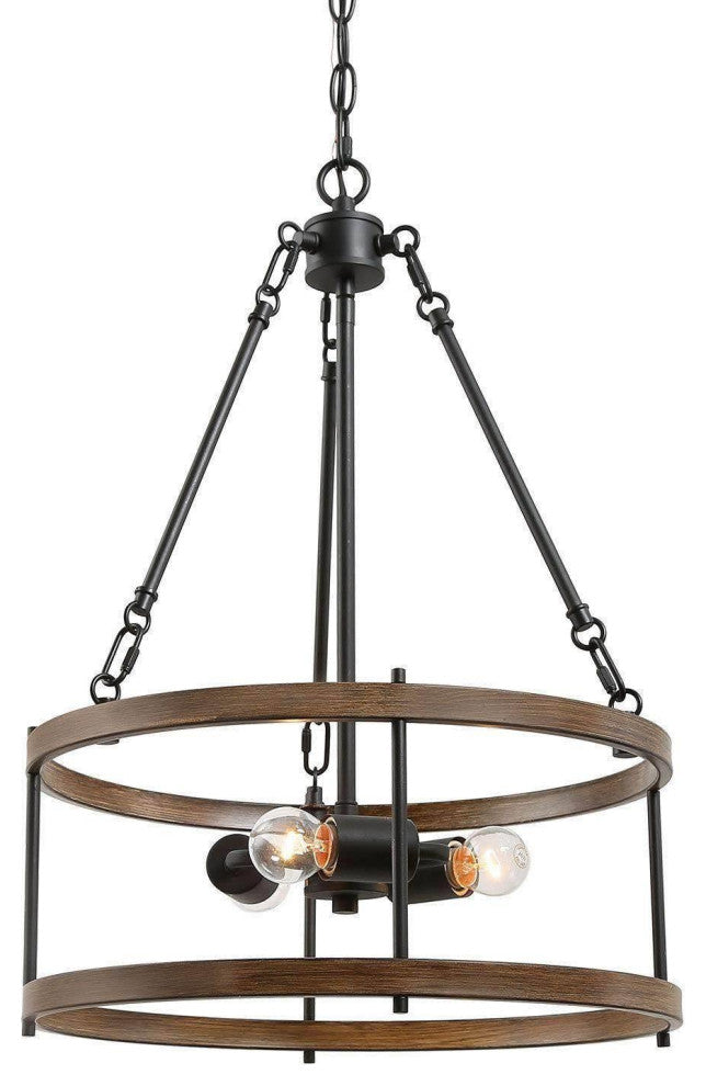LNC 3-Light Drum Farmhouse Metal Black Pendant Chandelier 23"H