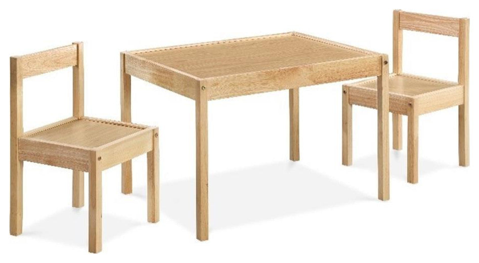 Olive & Opie Della 3-Piece Traditional Wood Kids Table & Chair Set in Natural
