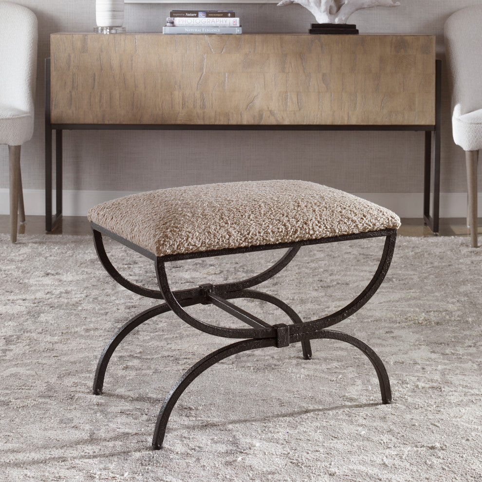 Uttermost Hacienda 24x20" Plush Latte Small Bench, Aged Black