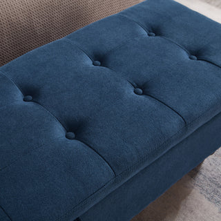 Gewnee 59" Fabric Button-Tufted Storage Ottoman Bench, Blue