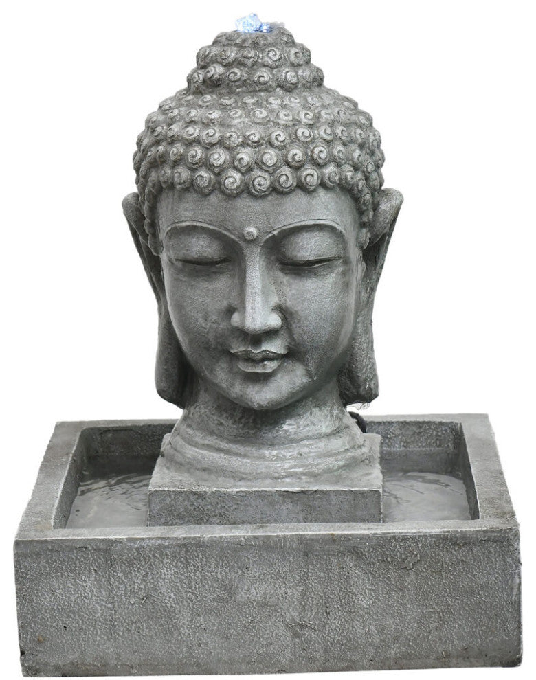 20.5" Buddha Head Indoor/Outdoor Garden Fountain, LED Lights Patio, Deck, Porch