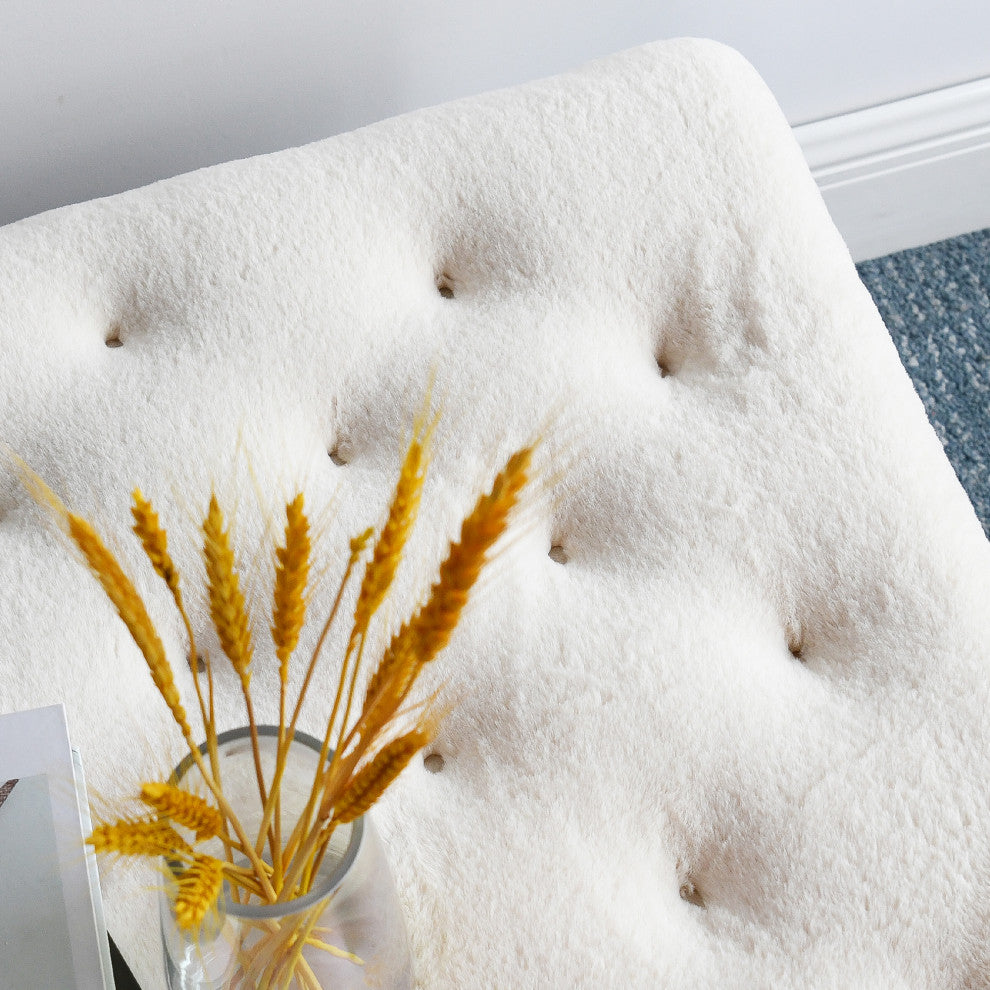 Rabbit Faux Fur Tufted Coffee Table, Egret, 33"x33"x18"
