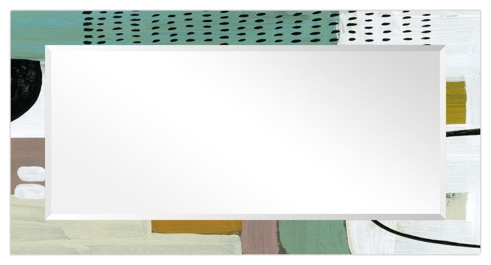 PatternBeveled Mirror on Abstarct Printed Tempered Art Glass, 54x28"
