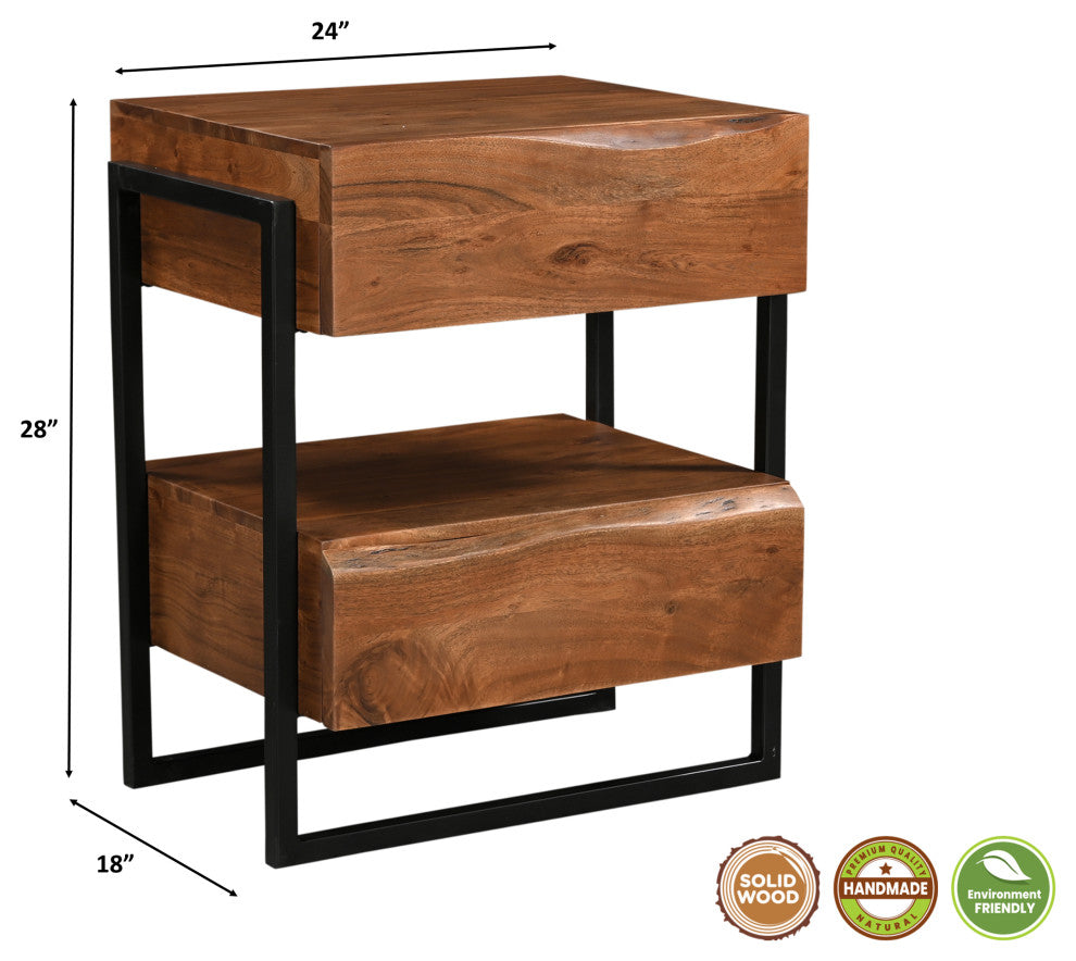 Lydia 2-drawer Live Edge Solid Wood Nightstand
