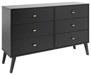 Milo Mid Century Modern  6-drawer Dresser, Black